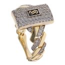 14ct Yellow Gold Monaco Edge Alternative Pave Link Signet Ring