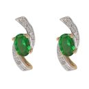 9ct Yellow Gold 0.05ct Diamond and Green Gemstone Earrings