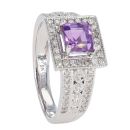 9ct White Gold Diamond and Amethyst Ring by Anya Belle
