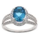 18ct White Gold 0.34ct Oval and Brilliant, Blue and Colourless Diamond Cluster Ring