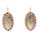 14ct Yellow Gold Red Gem Oval Earrings