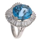 Platinum 2.20ct Baguette Cut Diamond and Blue Topaz Cluster Ring