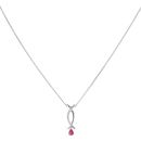 9ct White Gold 0.05ct Diamond and Ruby Pendant and Chain 18"