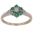 9ct Yellow Gold 0.10ct Diamond and Emerald Cluster Ring