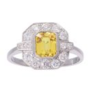 Platinum 1.50ct Yellow Sapphire and 0.50ct Diamond Cluster Ring