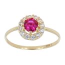 14ct Yellow Gold Cubic Zirconia And Red Gemstone Cluster Ring