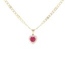 Children's 14ct Yellow Gold Red Gemstone And Cubic Zirconia Heart Pendant And Chain 18"