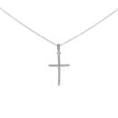 Silver Cubic Zirconia Cross Pendant And 18" Chain by Icesia