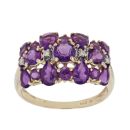 9ct Yellow Gold 0.05ct Diamond and Amethyst Fancy Cluster Ring