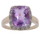 9ct Yellow Gold 0.07ct Diamond and Amethyst Cluster Ring