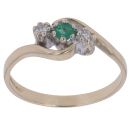 9ct Yellow Gold 0.05ct Diamond and Emerald Three Stone Ring
