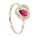 14ct Yellow Gold Red Heart Cubic Zirconia Stone Set Ring