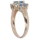 9ct Yellow Gold Blue Topaz Three Stone Patterned Ring