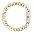 14ct Yellow Gold Monaco Classic Pave Lock Curb Bracelet 8"