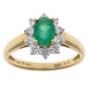 18ct Yellow Gold 0.53ct Brilliant Cut Diamond and Emerald Cluster Ring