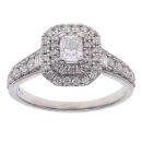 Platinum 1.15ct Brilliant and Emerald Cut Diamond Cluster Ring