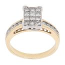 18ct Yellow Gold 0.75ct Princess And Brilliant Cut Diamond Cluster Ring