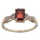 9ct Yellow Gold 0.05ct Diamond and Garnet Single Stone Ring