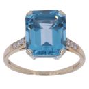 9ct Yellow Gold Blue Topaz and 0.10ct Diamond Ring