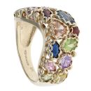 9ct Yellow Gold Multi Gemstone Wishbone Ring
