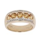 9ct Yellow Gold 0.10ct Brilliant Cut Diamond and Orange Gemstone Three Row Ring
