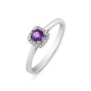 9ct White Gold Amethyst Diamond Halo Solitaire Ring