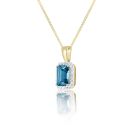 9ct Yellow Gold Swiss Blue Topaz And 0.10ct Natural Diamond Halo Pendant