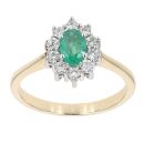 9ct Yellow Gold Emerald and Diamond Cluster Ring