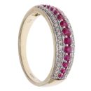 9ct Yellow Gold 0.20ct Diamond and Ruby Three Row Ring