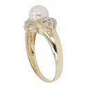 14ct Yellow Gold 0.05ct Single Cut Diamond and Pearl Fancy Ring