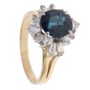 9ct Yellow Gold 0.50ct Baguette and Brilliant Cut Diamond and Sapphire Cluster Ring