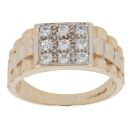 9ct Yellow And White Gold Cubic Zirconia Watch Style Signet Ring