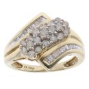 9ct Yellow Gold 0.80ct Brilliant And Baguette Cut Diamond Crossover Ring