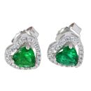 Silver Cubic Zirconia And Green Gemstone Heart Cluster Stud Earrings by Icesia