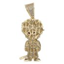 9ct Yellow Gold Cubic Zirconia Leather Face Figure Pendant
