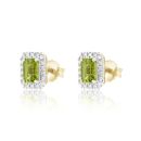 Silver 18ct Yellow Gold Plated Peridot Emerald Cut Diamond Halo Stud Earrings