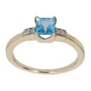 9ct Yellow Gold 0.04ct Diamond And Created Topaz Single Stone Ring