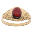 9ct Yellow Gold Patterned Garnet Signet Ring