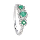 9ct White Gold Diamond And Emerald Triple Cluster Ring by Anya Belle