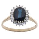 9ct Yellow Gold 0.25ct Brilliant Cut Diamond and Sapphire Cluster Ring