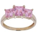 14ct Yellow Gold Pink Cubic Zirconia Three Stone Ring
