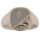9ct Yellow Gold 0.01ct Diamond Patterned Signet Ring