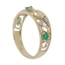 9ct Yellow Gold 0.02ct Diamond and Emerald Leaf Ring