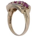 9ct Yellow Gold 0.05ct Diamond and Ruby Three Row Ring