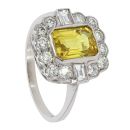 Platinum Diamond And Yellow Sapphire Octagonal Cluster Ring