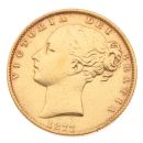 1872 Victoria Old Head Shield UK Full Sovereign Coin