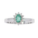 9ct White Gold Diamond And Emerald Oval Cluster Ring by Anya Belle