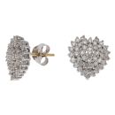 18ct Yellow And White Gold 1.00ct Brilliant Cut Diamond Heart Cluster Earrings