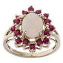 9ct Yellow Gold Opal and Ruby Cluster Ring