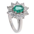 18ct White Gold 1.32ct Brilliant Cut Diamond and Emerald Cluster Ring